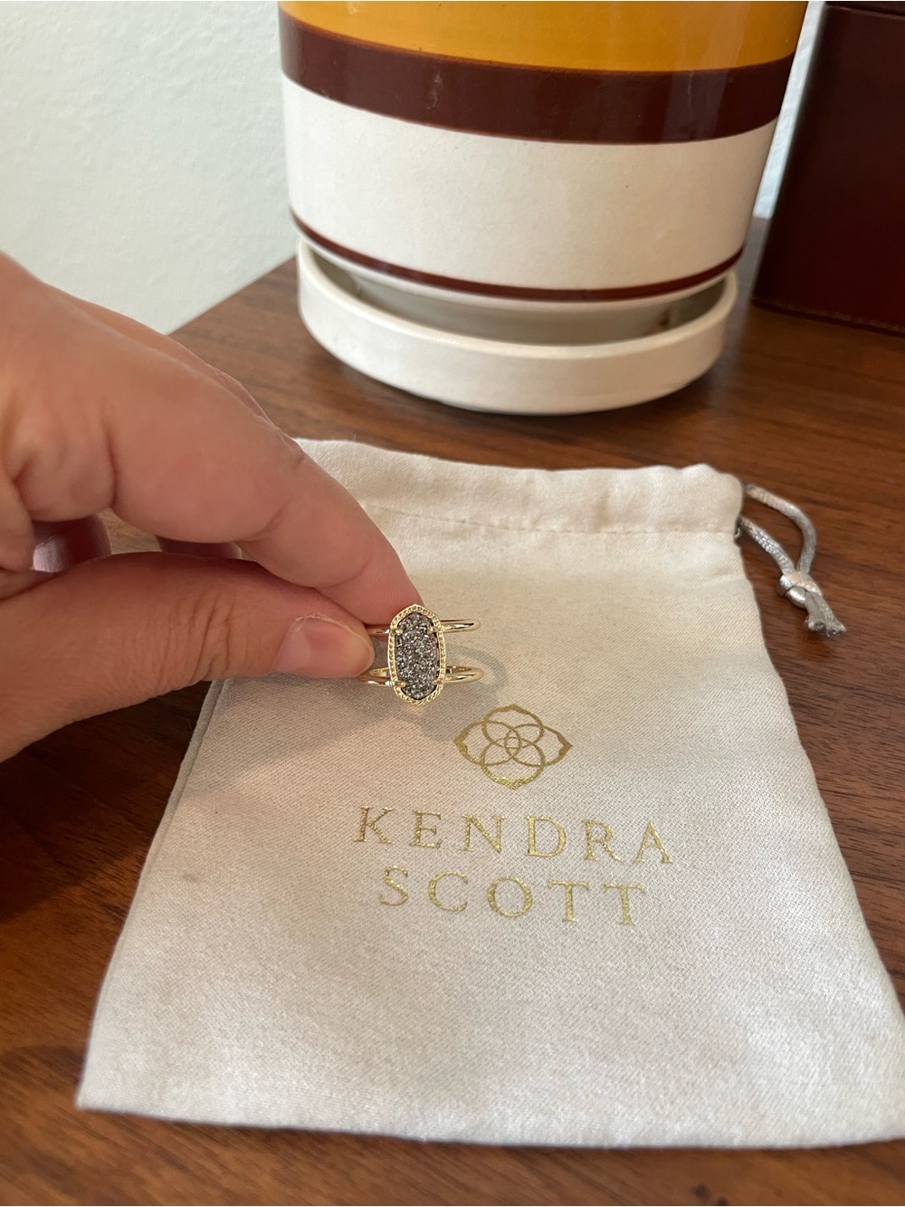 Kendra Scott Platinum Drusy Gold Elyse Ring Size 8
